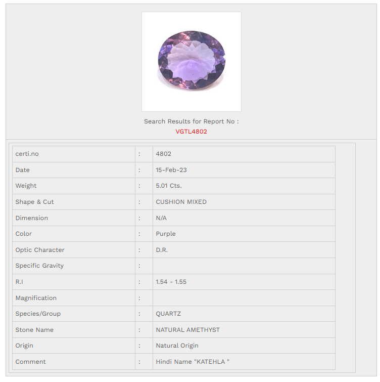 Natural Amethyst 5.01 Carat