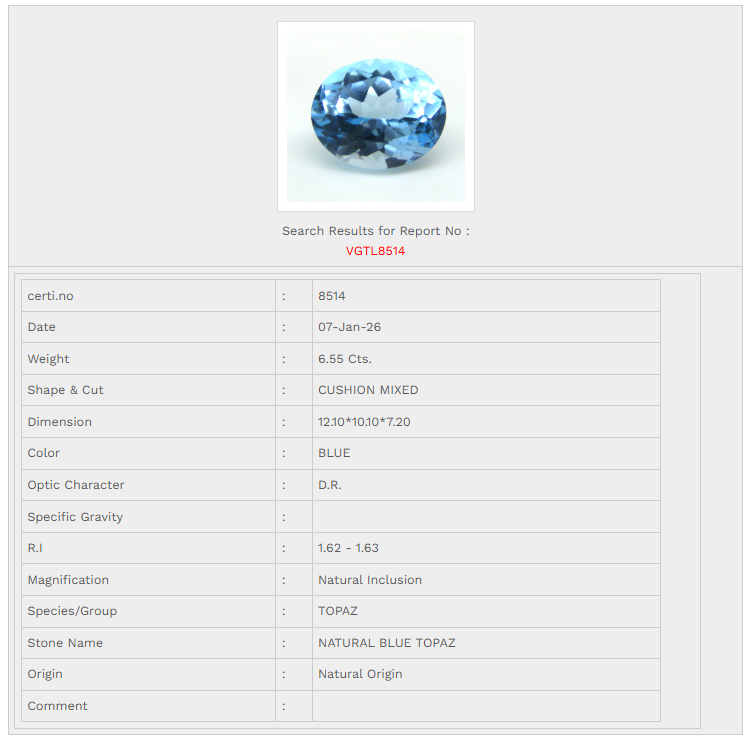Natural Blue Topaz 6.55 Carat