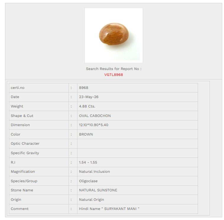 Natural Sunstone 4.88 Cts