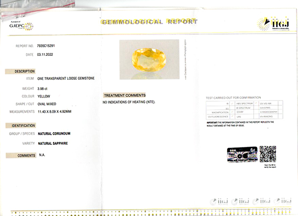 Ceylon Sapphire Certificate